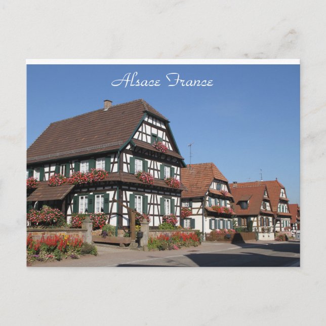 Fotografi av halvtiominerade hus Alsace Frankrike Vykort (Framsida)