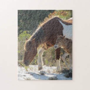 Fotografi av häst och föl pussel