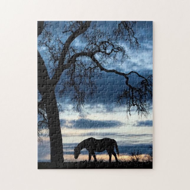 Fotografi av häst och oak Träd Fine Art Pussel (Vertikal)