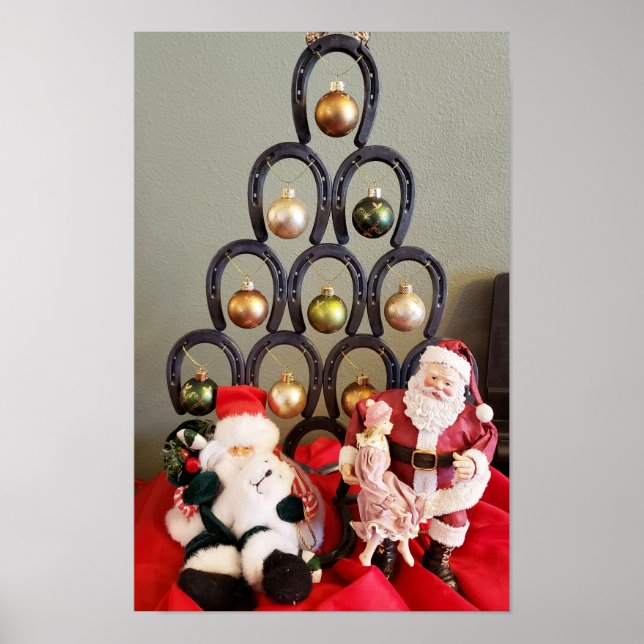 Fotografi av hästseshoe julgran Jultomten Poster (Framsidan)
