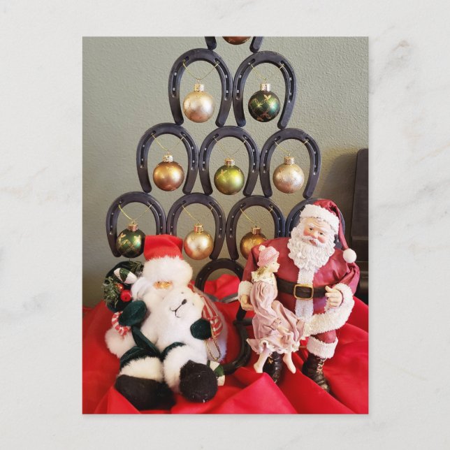 Fotografi av hästseshoe julgran Jultomten Vykort (Framsida)