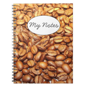 Fotografi av kaffebönor anteckningsbok med spiral