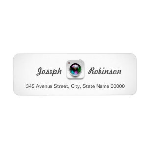 Fotografi av kameralins, Logotyp Lens Returadress Etikett