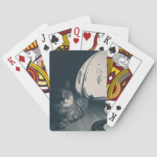 Fotografi av katt och lampa Noir Stil Casinokort (Baksidan)