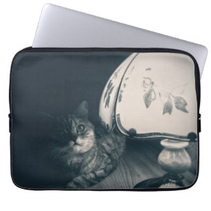Fotografi av katt och lampa Noir Stil Laptop Fodral
