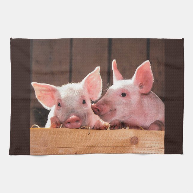 Fotografi av kute Rosa Piglets Animal Photographic Kökshandduk (Horisontell)