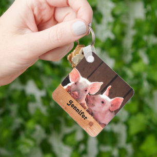 Fotografi av kute Rosa Piglets Animal Photographic Nyckelring
