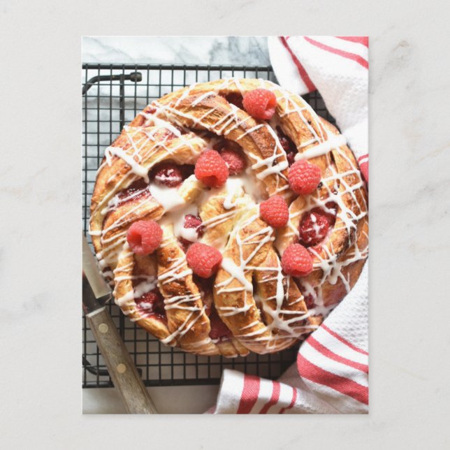 Fotografi av livsmedel Raspberry Dansk Bread Break Vykort (Framsida)