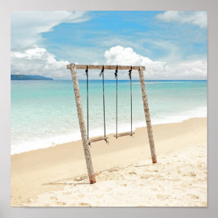Fotografi av lugn Blue Beach Swing Ocean Poster