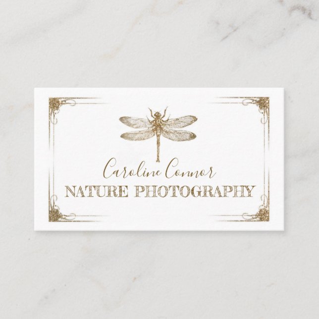 Fotografi av naturen Wildlife Golden Dragonfly Visitkort (Framsida)