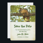 Fotografi av Nyfiken ekorraltyp Spara Datumet<br><div class="desc">Spara datumkortet med en bra bild av en brun ekorre som står på ett träd gren och tittar på dig med ett frågande ansikte.</div>