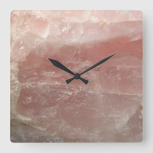 Fotografi av Rosa ros Quartz Stone Sten Fyrkantig Klocka