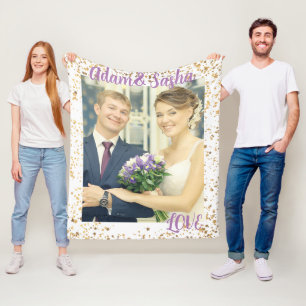 Fotografi av rustisk och vit personlig bröllop fleecefilt