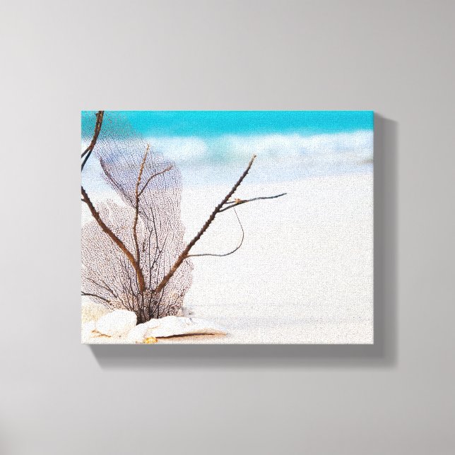Fotografi av Seashells på en Sandy Beach Canvastryck (Framsida)