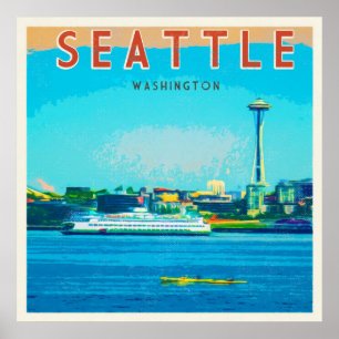 Fotografi av Seattle Vintage resor Retro Poster