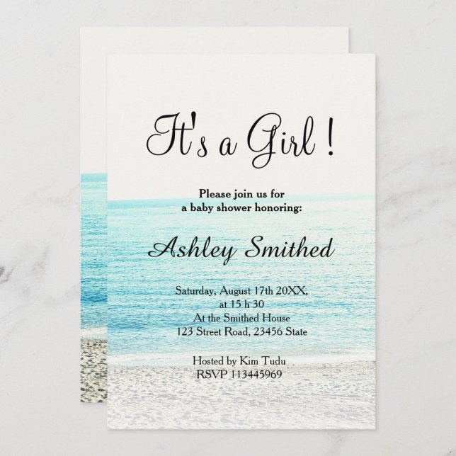 Fotografi av strandfotografi av tropiska moderna f inbjudningar (Fram/baksida)