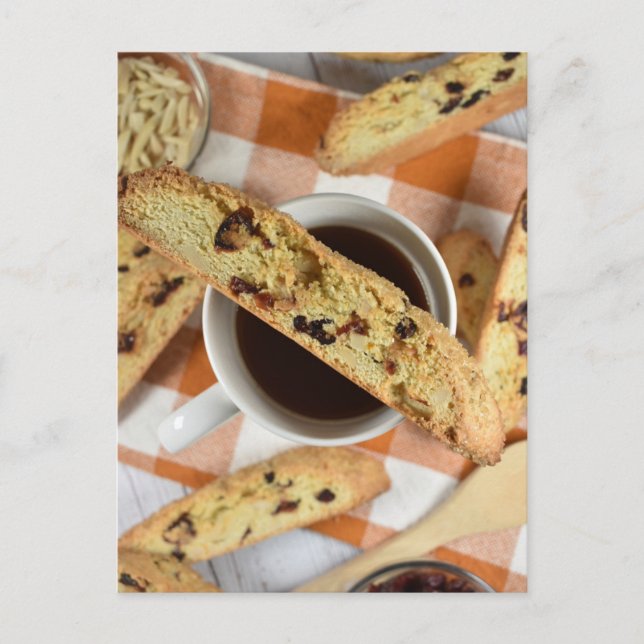 Fotografi av tranberry Almond Biscotti Cookies Vykort (Framsida)