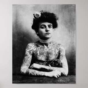 Fotografi av vintage av ett tatuerat dam poster