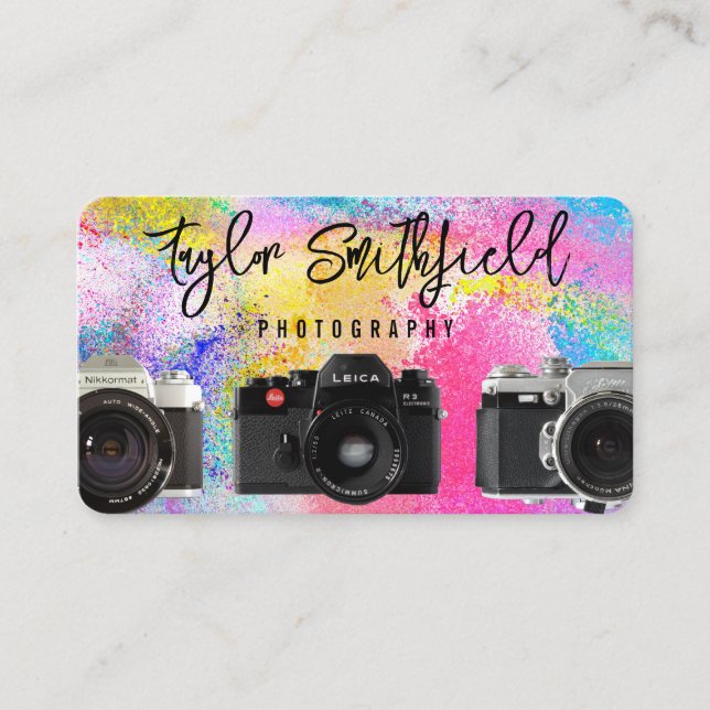 Fotografi av vintage Camera Paint Splatter Visitkort (Framsida)