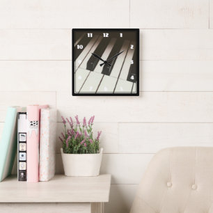 Fotografi för snyggt Black & White Piano Nycklar Fyrkantig Klocka