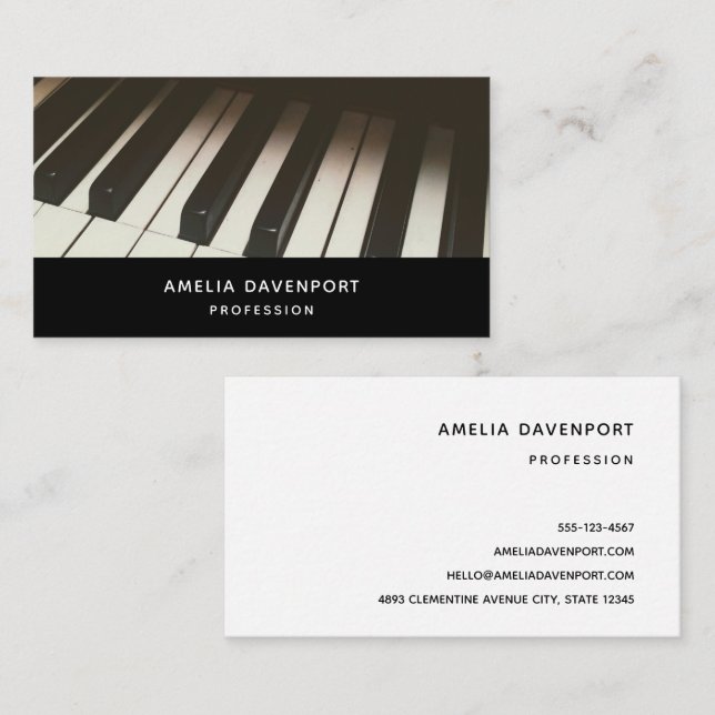 Fotografi för snyggt Black & White Piano Nycklar Visitkort (Fram/baksida)