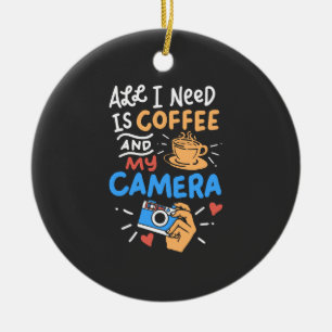 Fotografi - kaffe och kamera julgransprydnad keramik