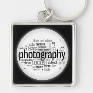 Fotografi - Lingo Black and White Keychain Fyrkantig Silverfärgad Nyckelring