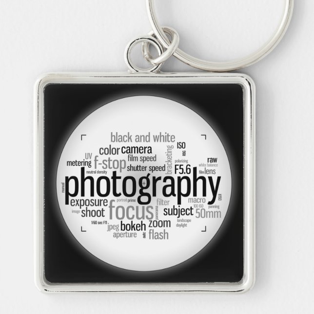 Fotografi - Lingo Black and White Keychain Fyrkantig Silverfärgad Nyckelring (Framsidan)