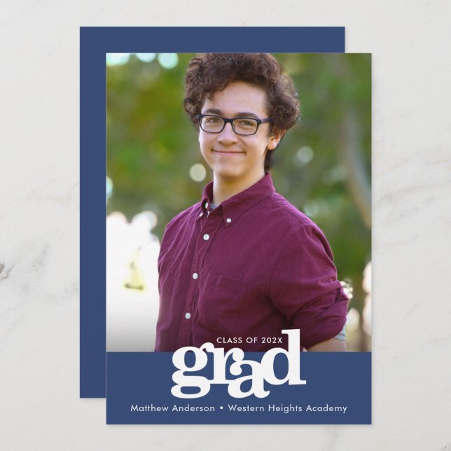 Fotografi med blå studenten-foto fet modern typogr meddelande (Fram/baksida)