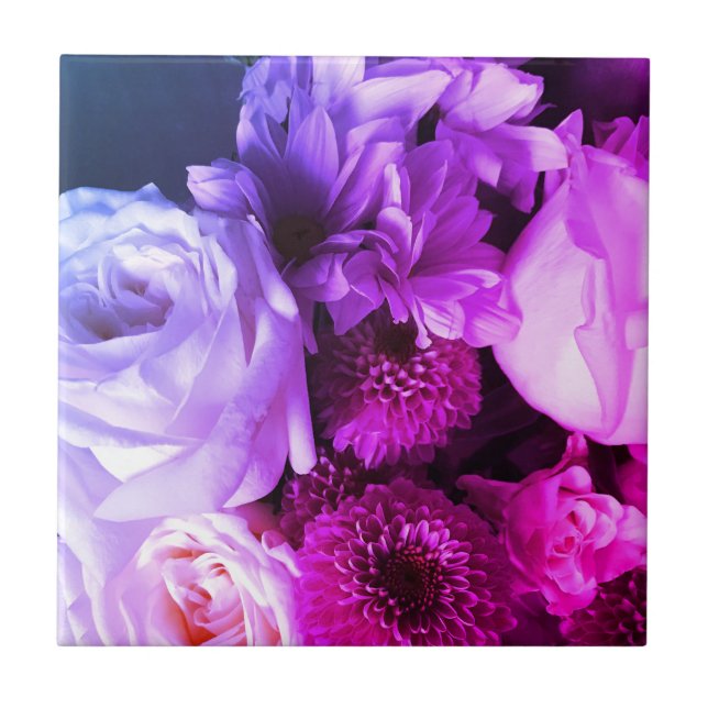 Fotografi med fetstil för blommigt lila rosa blomm kakelplatta (Framsidan)