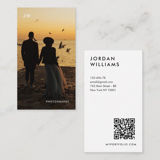 Fotografi Modern Minimalist QR-kod Visitkort (Fram/baksida)