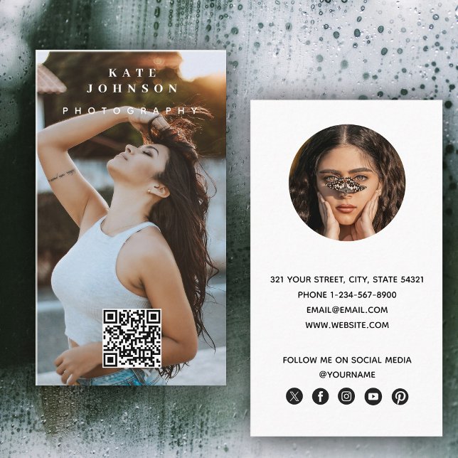Fotografi Modern Minimum Simal Photo QR-kod Visitkort (Photography Modern Minimal Simple Photo QR Code Business Card)