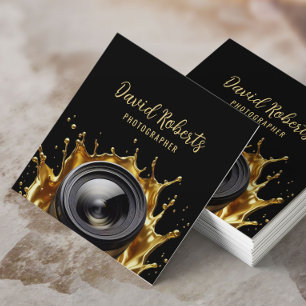 Fotografi över Abstrakten Guld Camera Lens Fotogra Fyrkantigt Visitkort
