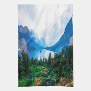 Fotografi över bergsområden i Rustic Land Kökshandduk