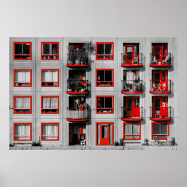 Fotografi över Byggnad av Red Facade Zuidoost Balc Poster