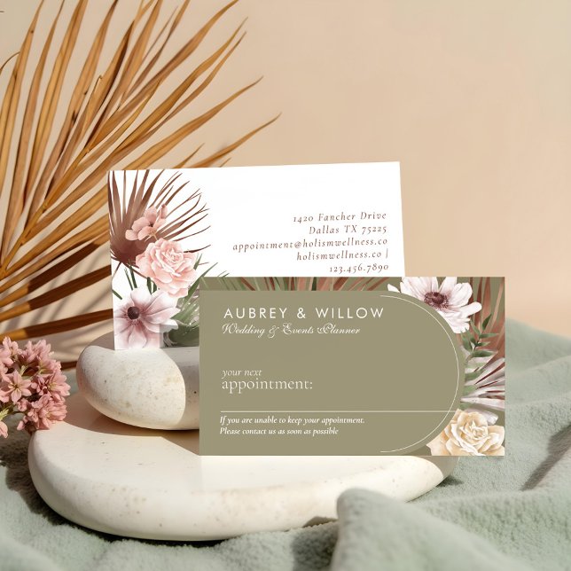 Fotografi över den moderna Chicen Bohemian Waterco Tidsbeställning Kort (Modern Chic Bohemian Watercolor Florals Photo Arch Appointment Card)