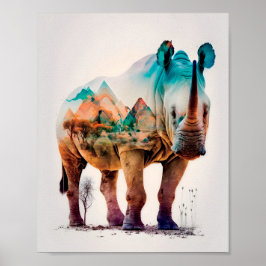 Fotografi över dubblans exponering av noshörningar poster