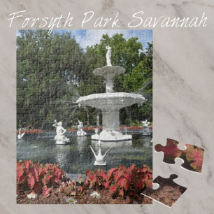 Fotografi över Forsyth Park Fontän Savannah Georgi Pussel