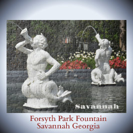 Fotografi över Forsyth Park Fontän Savannah Georgi Pussel