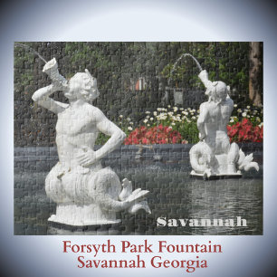 Fotografi över Forsyth Park Fontän Savannah Georgi Pussel