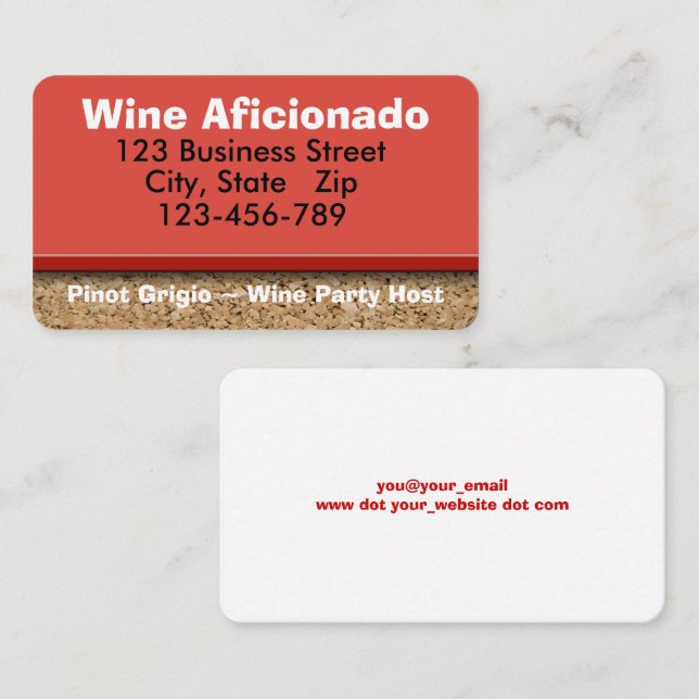 Fotografi över kork Gräns Visitkort (Fram/baksida)