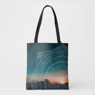 Fotografi över Mandala Art Sunset Blue Night Himla Tygkasse