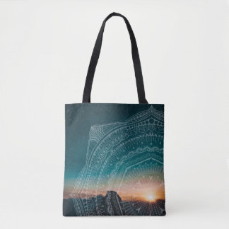 Fotografi över Mandala Art Sunset Blue Night Himla Tygkasse