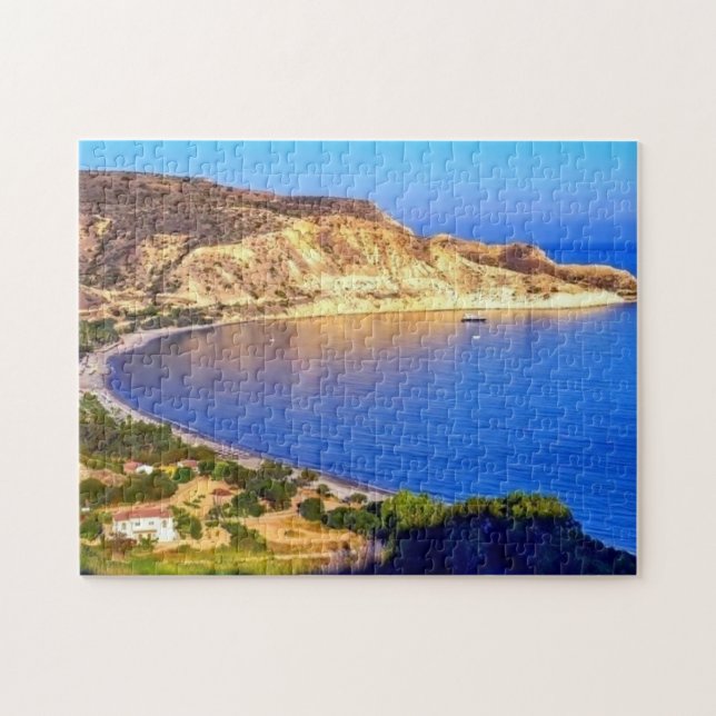 Fotografi över panoramaviken i Cypern Pissouri Bay Pussel (Horisontell)