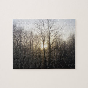 Fotografi över vinter Fog Sunrise Nature Pussel