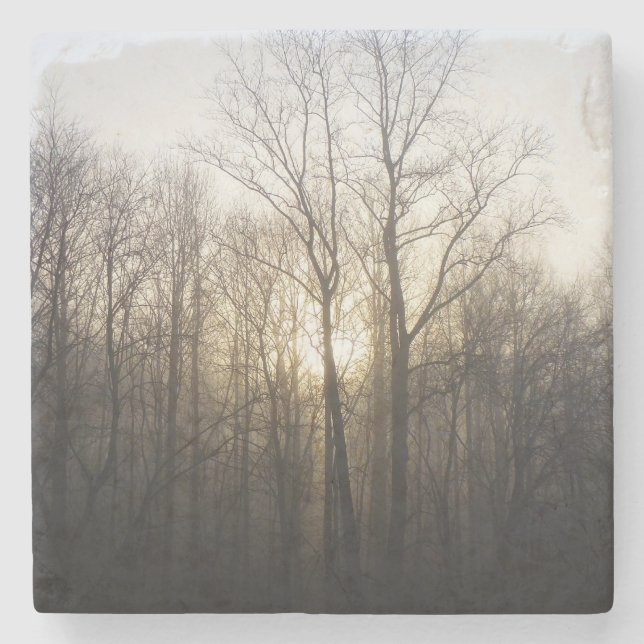 Fotografi över vinter Fog Sunrise Nature Stenunderlägg (Framsidan)
