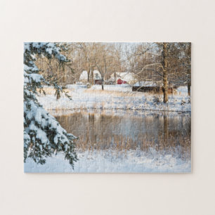 Fotografi över Winter Snö Pond & Barns Tennessee Pussel