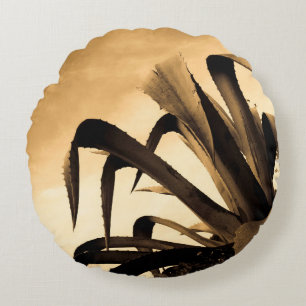 Fotografi Sepia Aloe Plant Rund Kudde