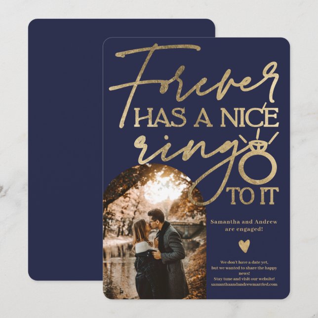 Fotografibåge för guld, blå förlovning i Forever r Meddelande (Fram/baksida)