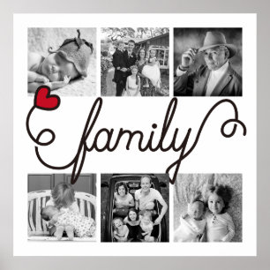 Fotografier av Family Typography Art Red Heart Ins Poster